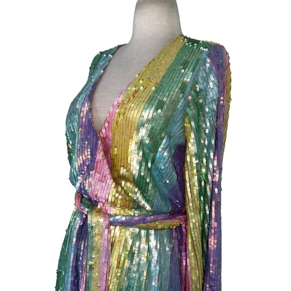 Show Me Your Mumu Wear Me Out Dress in Rainbow Stripe Womens Sequin Mini - Picture 6 of 17